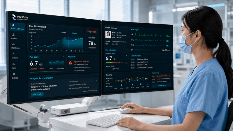 Clinician reviewing the PainCube CDSS dashboard